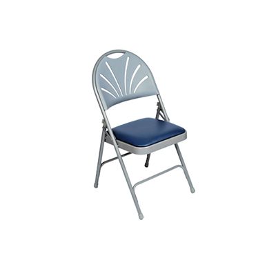 CT227-03-P03-V10 - Chaise pliante - CTI - Dossier en polypropylène gris pâle et siège rembourré vinyle bleu marin_0