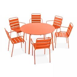 Oviala Business Ensemble table de terrasse ronde et 6 fauteuils acier orange - Oviala - orange acier 104222_0