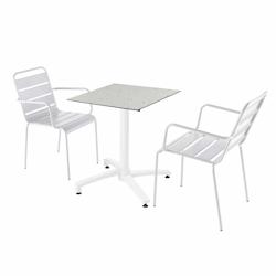 Oviala Business Ensemble table terrasse stratifié terrazzo et 2 chaises blanc - blanc métal 110702_0