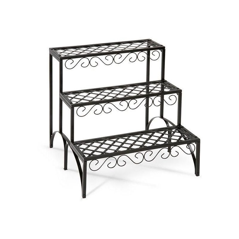 ESCALIER ÉTAGÈRE POUR PLANTES FLEURS EN FER INTÉRIEUR JARDIN 3 NIVEAUX NOIR 60 CM - HELLOSHOP26