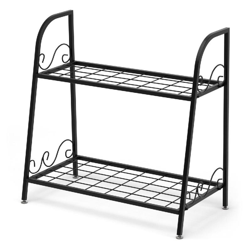 Helloshop26 - Étagère à 2 niveaux pour plantes 63 x 30,5 x 61,5 cm structure stable et polyvalente style moderne en fer noir 20_0021086 - noir mét_0