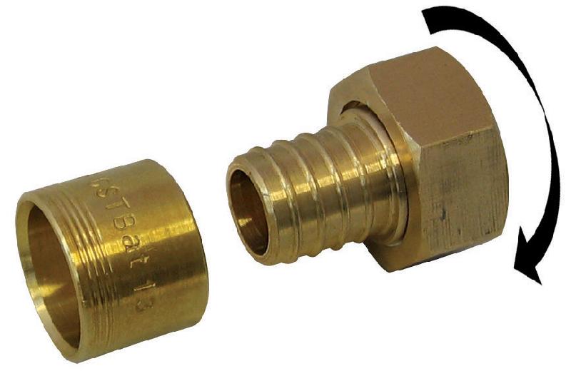 Raccord droit à glissement - écrou libre laiton F 12 x 17 pour tube PER - norme ACS_0