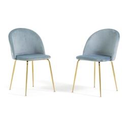 RATTATAN Lot de 2 chaises en velours avec pieds en métal, design élégant pour cuisine, salle à manger, bar ou restaurant – Sara – Bleu ciel/Or_0