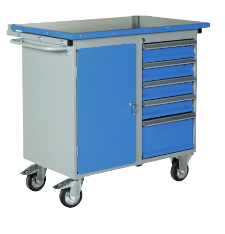 Servante mobile 5 tiroirs 1 porte - Hauteur 900mm, Largeur 1025mm, Poids 97kg, Coloris Bleu/Gris_0