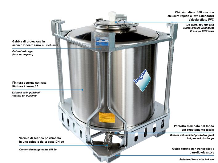 Standard PL - Réservoir de stockage industriel - cage de protection en acier galvanisé - base palettisée - finition satinée_0