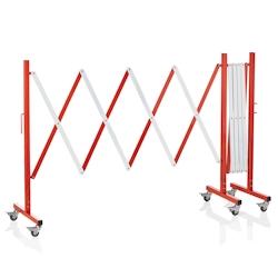 Barrière extensible en aluminium 4m rouge et blanc - WAS Germany - 6 roulettes pivotantes avec freins_0