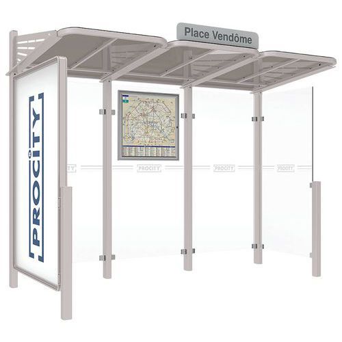 ABRI BUS CONVIVIALE 3 M VITRINE GAUC BARDAGE DROIT GRIS 7044 - PROCITY