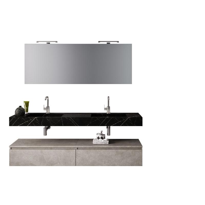 AQA Design Composition de salle de bain en mélamine, 7 pièces ASTRA graphite noir/pierre havane L.180 P.45 H.190 MPAS22-GRA-AVP - noir Bois manufact_0