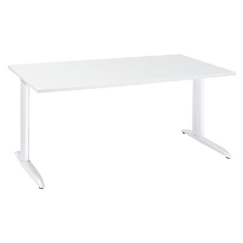 BUREAU DROIT ACTUAL - L. 140 X P. 80 CM - PLATEAU BLANC - PIED L HAUTEUR AJUSTABLE BLANC