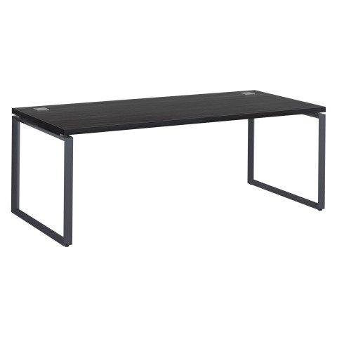 BUREAU DROIT L 200 X P 90 CM PLATEAU NOIR ÉBÈNE PIÈTEMENT ACIER ANTHRACITE SHINY