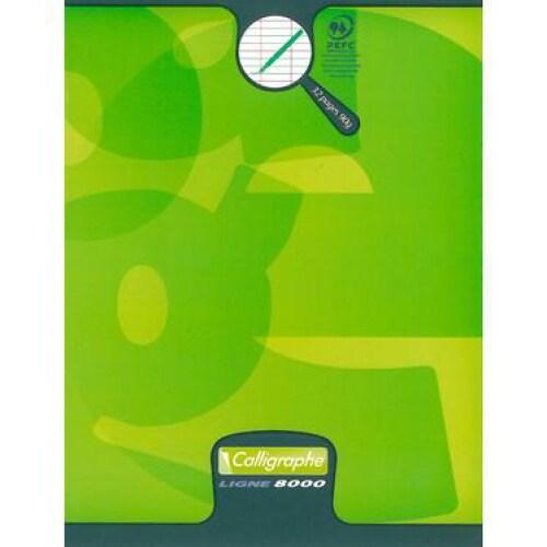 Calligraphe Lot de 20 Cahier Ligne 8000 17x22, 32p./16 feuilles 90 g/m² piquées, couv. Vernis UV vert, Séyès 3mm - 3210331087039_0