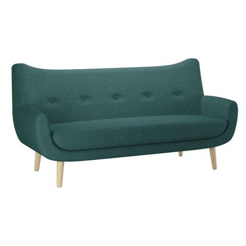 CANAPÉ 3 PLACES LUZE, PIEDS BOIS, TISSU VERT