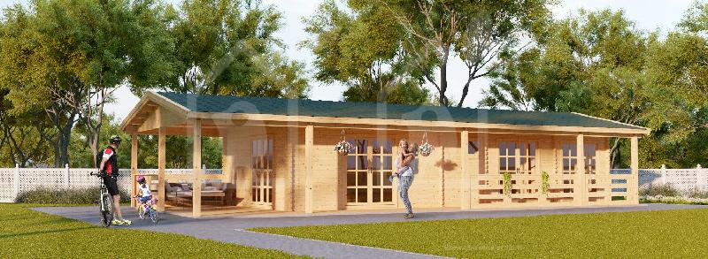Chalet Toscana 44mm - 50m² avec véranda - Pin nordique naturel - 3 pièces_0
