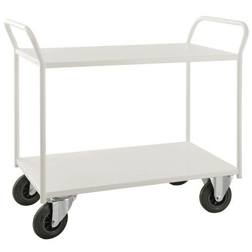 CHARIOT BLANC 2 PLATEAUX 2 ROUL FIXES 2 PIVOTANTES ET FREINS - KONGAMEK