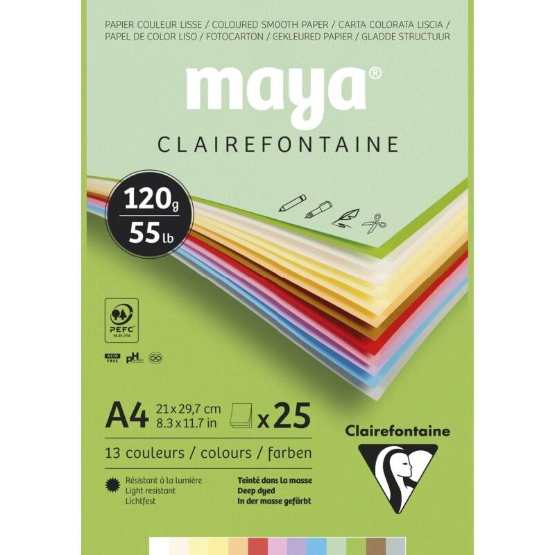 Clairefontaine Lot de 5 Bloc encollé de 25 feuilles de papier Maya, 120 g/m², A4, coloris assortis pastels - 3329689753326_0