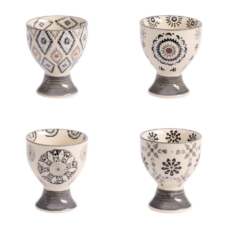 Coffret de 4 coquetiers Nelson -  Gris Rond Grès Table Passion - gris Grès 3106232382697_0