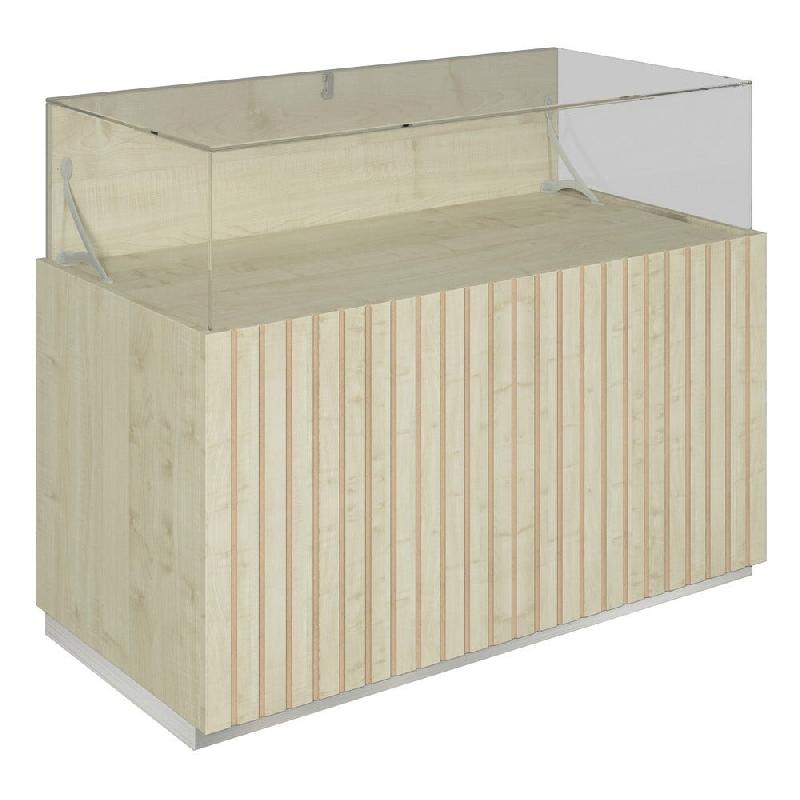 Comptoir vitrine fond bois Vertigo T03 MDF naturel et érable 120x60x93cm_0