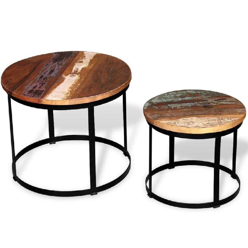 Décoshop26 - Lot de 2 table basse de salon design industriel cadre en fer plateau bois massif récupéré DEC037034 - Bois massif 3000263060787_0