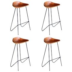 Décoshop26 - Lot de 4 tabourets de bar chaises haute en cuir véritable marron et fer DEC029421 - marron 3000257367151_0