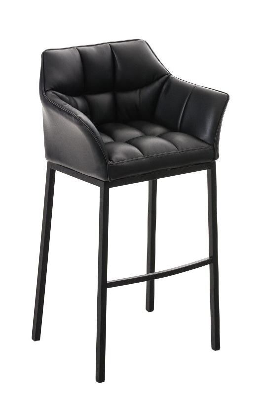 Décoshop26 - Tabouret de bar chaise haute de comptoir couture carrées assise en PVC noir 4 pieds stables en métal noir 10_0004684 - noir métal 300_0