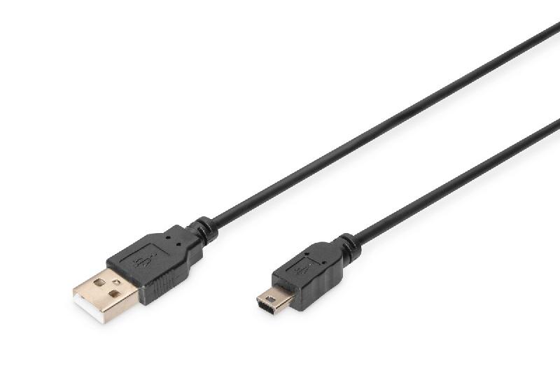 DIGITUS Câble de connexion USB-A - Mini-B, 1m, USB-A - Mini USB-B 5 broches, 1 m, noir - noir AK-300130-010-S_0