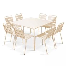 Oviala Business Ensemble table de terrasse et 8 chaises en métal ivoire - beige acier 109281_0