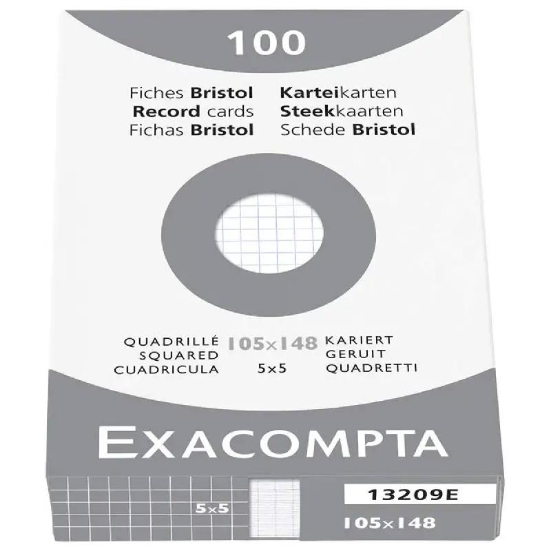 ETUI DE 100 FICHES BRISTOL EXACOMPTA NON PERFOREES 105X148MM (A6) QUADRILLEES 5X5 BLANC