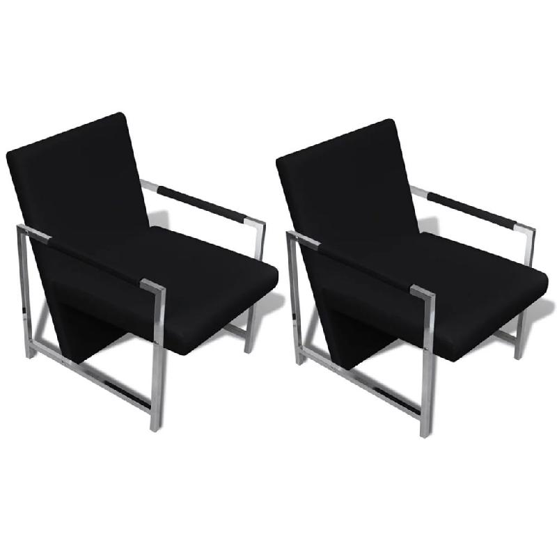 FAUTEUIL CHAISE SIÈGE LOUNGE DESIGN CLUB SOFA SALON 2 PCS AVEC CADRE CHROMÉ CUIR SYNTHÉTIQUE NOIR 1102215/3_0