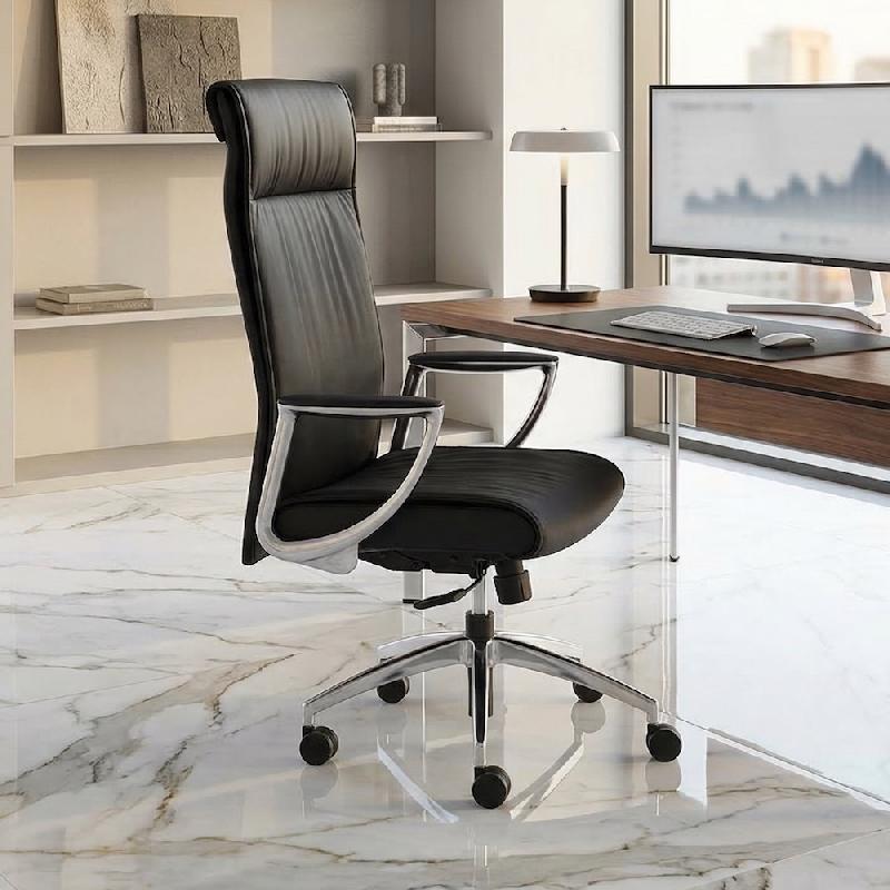 Fauteuil Président cuir avec renfort lombaire RIXON - cuir noir_0