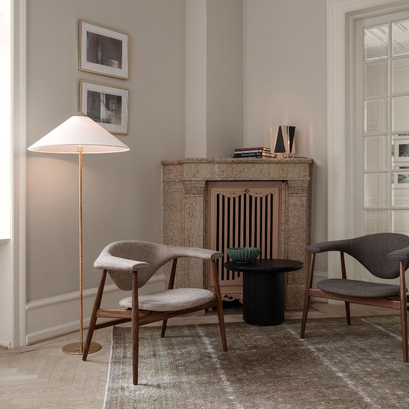 GUBI 9602 LAMPADAIRE, LAITON, AVEC ABAT-JOUR TOILE