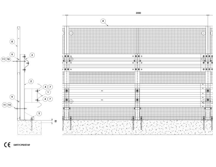 Glissière de sécurité H3-W6 - 3 ondes avec panneau de réseau - Marcegaglia Buildtech - Barrières terre-plein central_0