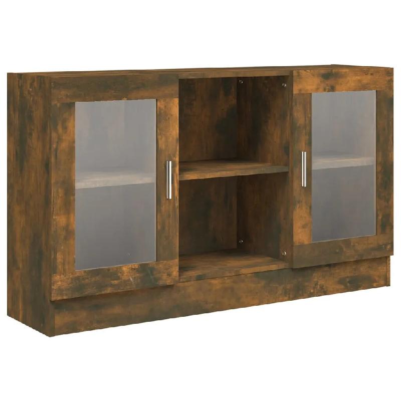 Helloshop26 - Armoire à vitrine bois d'ingénierie élégant grand espace de rangement 120 x 30,5 x 70 cm en bois chêne fumé 02_0048221 - verre 300_0