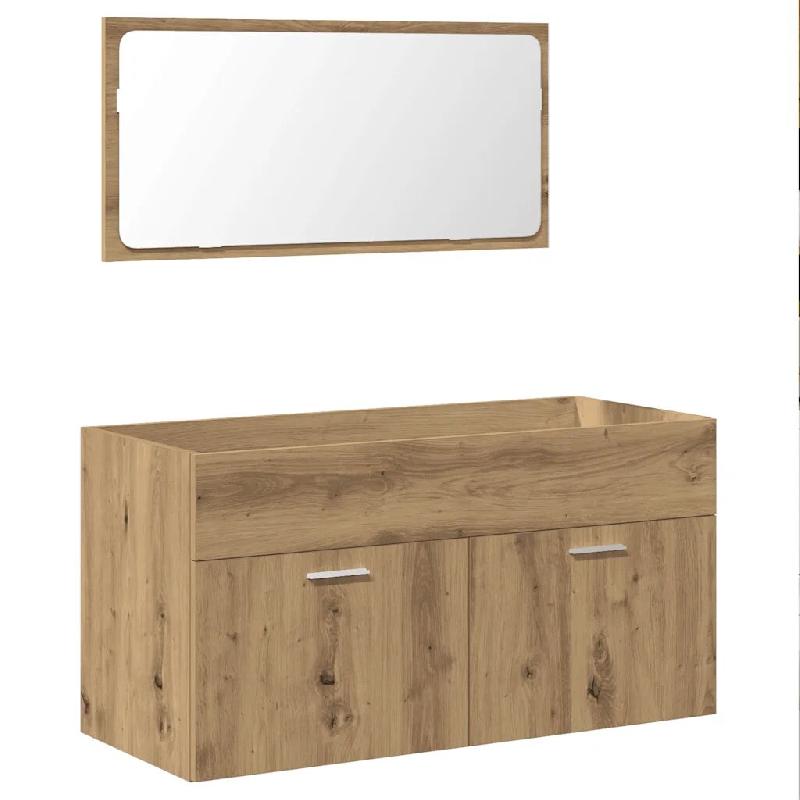 Helloshop26 - Armoire de salle de bain avec miroir 90 x 38,5 x 46 cm rangement pratique murale en bois d'ingénierie chêne artisanal 02_0050874 - Boi_0