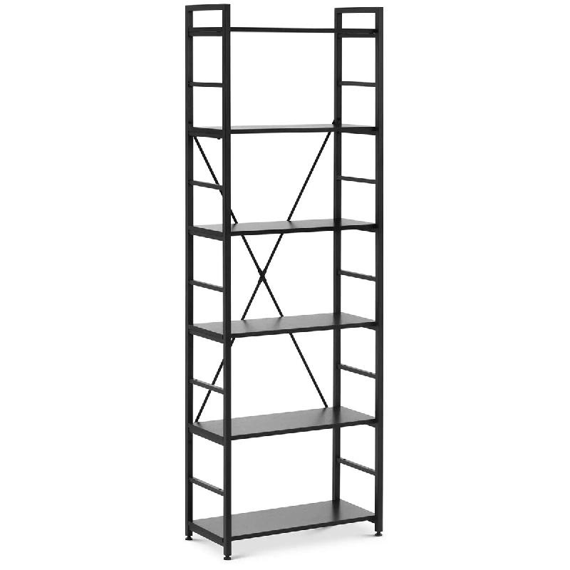 Helloshop26 - Étagère pour livre 28 x 60 x 182 cm 150 kg noir acier peint par poudrage panneau aggloméré noir 14_0010255 - noir acier 3000222069189_0