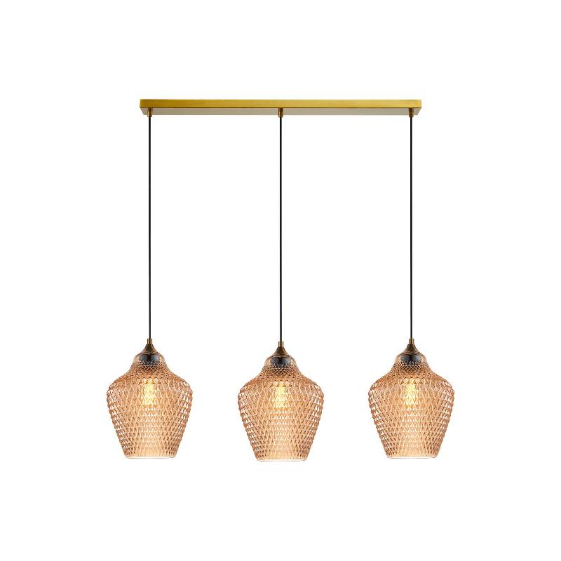 LINDBY SUSPENSION DRAKAR, 3 LAMPES, AMBRE, VERRE, Ø 22 CM