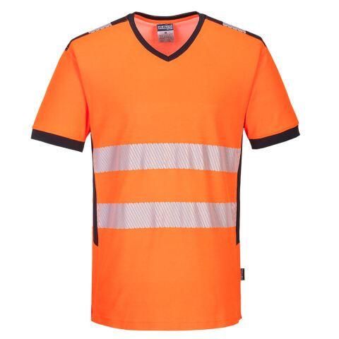 LOT DE 2 - PORTWEST PW310 T-SHIRT COL V PW3 HI-VIS ORANGE/NOIR - TAILLE XL