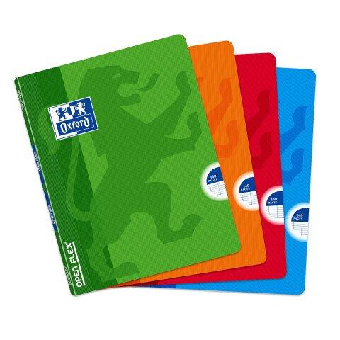 LOT DE 5 - CAHIER OXFORD OPENFLEX 17X22 GRANDS CARREAUX SEYÈS 140 PAGES AGRAFÉES COUVERTURE POLYPRO COLORIS ASSORTIS
