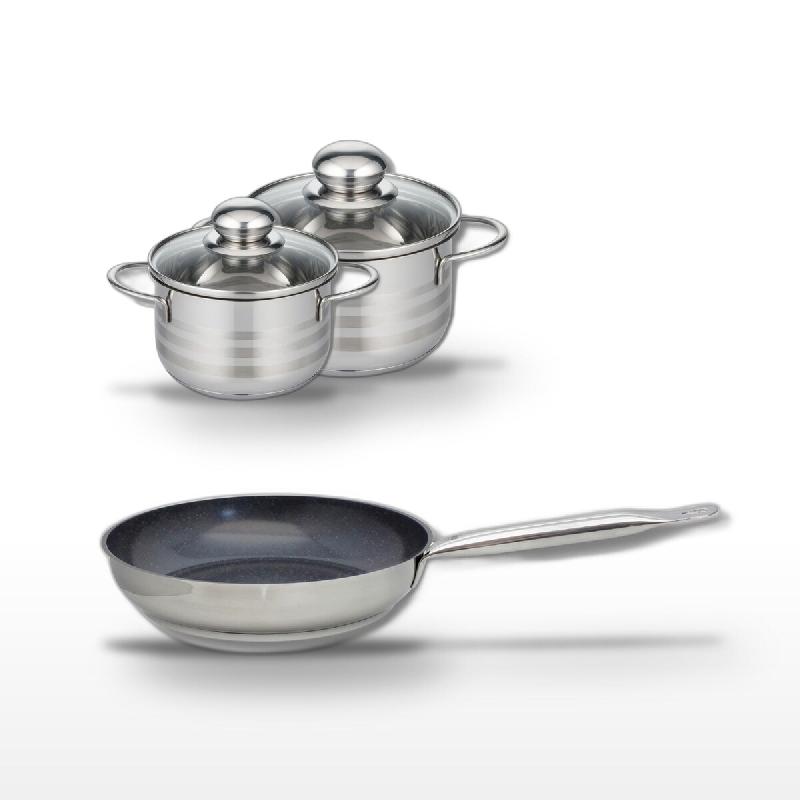 Lot Poêle 28 cm & 2 Faitouts 12/14 cm Elo Profi Therm Platinum - gris inox 3176239989120_0