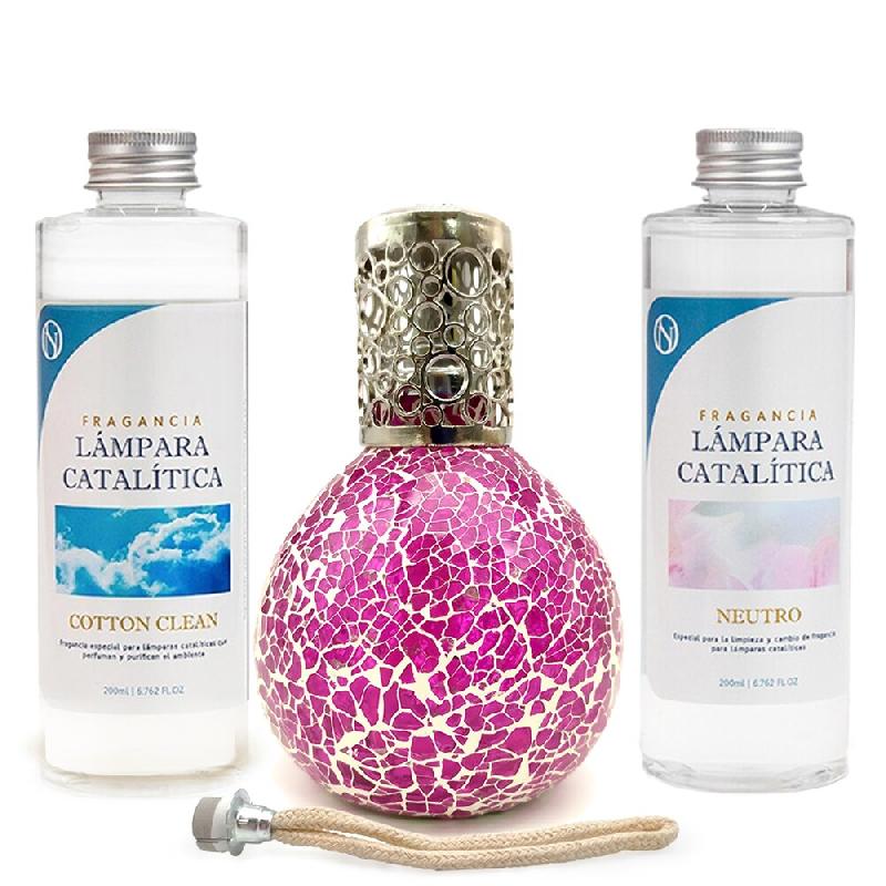 MamaManuela Catalytic Mosaic Fuchsia Catalytic Lamp Savings Pack + Cotton Clean Fragrance (200ml) + Neutral Cleaner (200ml) + Refill Wick - MM-LCAT-20_0