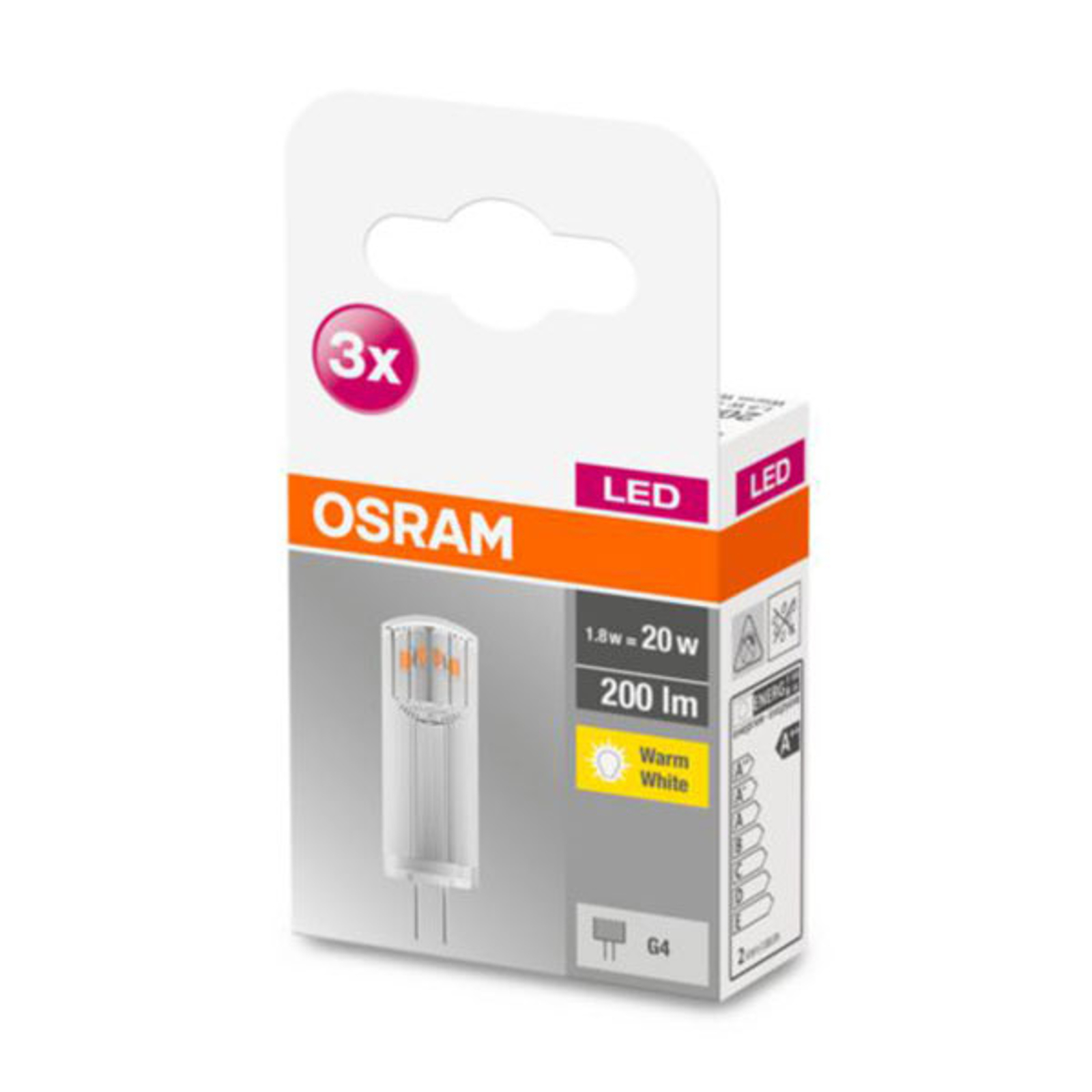OSRAM AMPOULE À BROCHE LED G4 1,8W 2.700K CLAIR 3 PIÈCES
