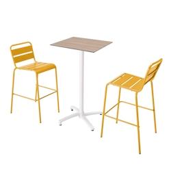 Oviala Business Ensemble table haute stratifié chêne clair et 2 chaises hautes jaune - jaune 110594_0