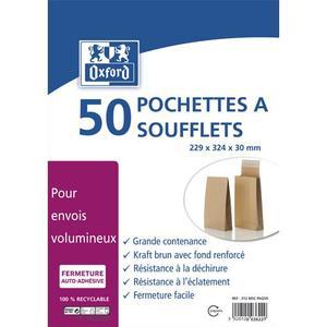Bong - Paquet de 50 pochettes kraft auto-adhésives 120g - Format C4 229x324 mm - Soufflet 30 mm - Éco-responsables_0