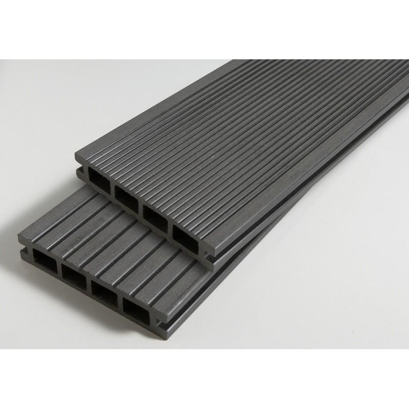 Pack 1 m² - Lame de terrasse composite Dual avec accessoires (4 coloris) - Gris anthracite, 2400mm - Épaisseur 25mm, Largeur 14cm, Surface couverte 1 m²_0
