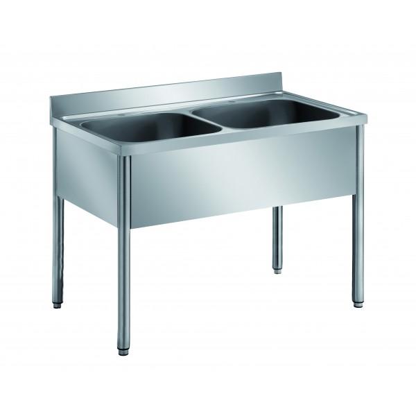 Plonge démontable sur pieds ronds sans étagère inox AISI 304 2 bacs au centre longueur 1200 mm_0