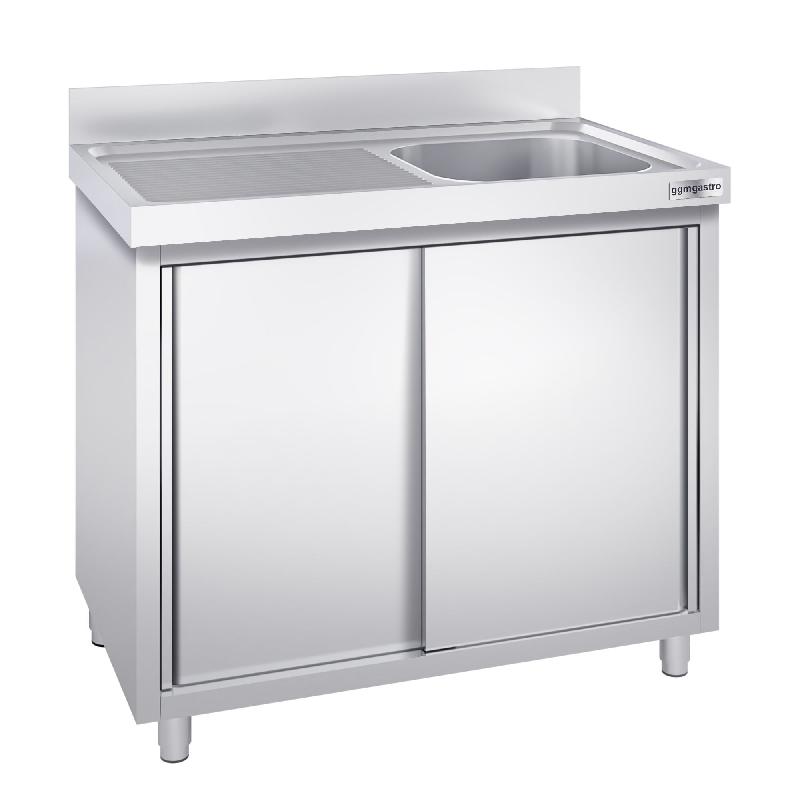 Plonge inox 1 bac et égouttoir sur placard - P 600 mm -_0