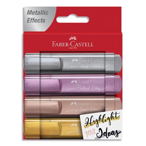 POCHETTE DE 4 SURLIGNEURS FABER TEXTLINER 46 METALLIQUE - COLORIS : ROSE POUDRE, OR, ARGENT, RUBIS