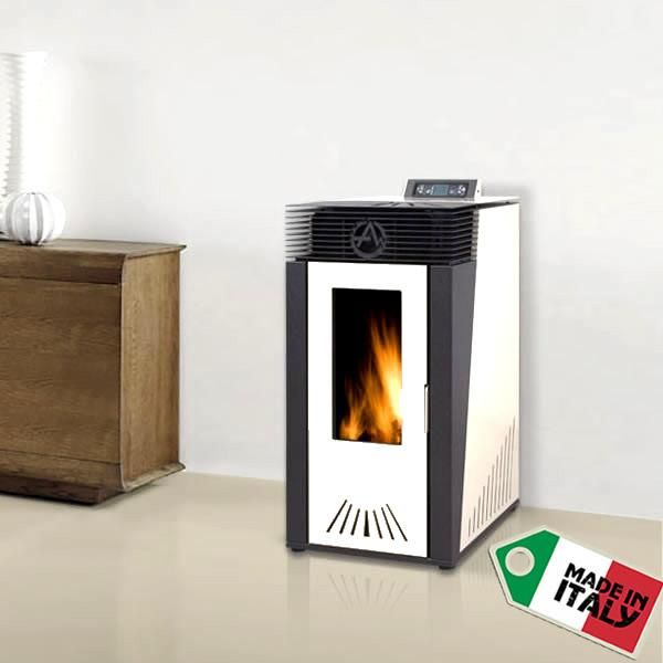 Poêle à Granulés Etanche EMAFLAM ALBA 12 kW Blanc sur Poêle à bois Maison