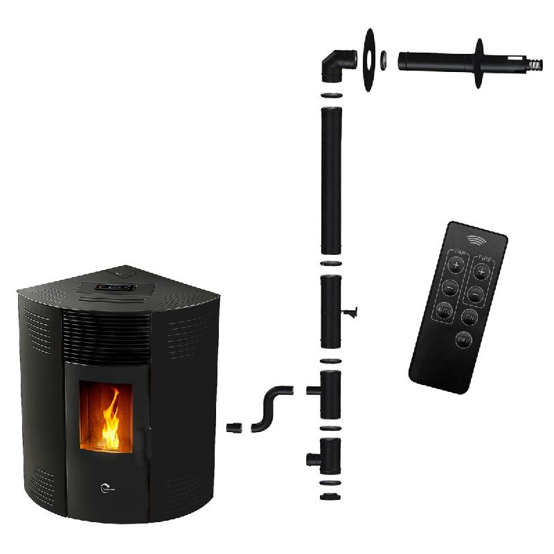 Poêle à granulés d’angle étanche Iseos 12,2 kW Noir Sannover + Kit d’installation - noir acier 3760401213931_0