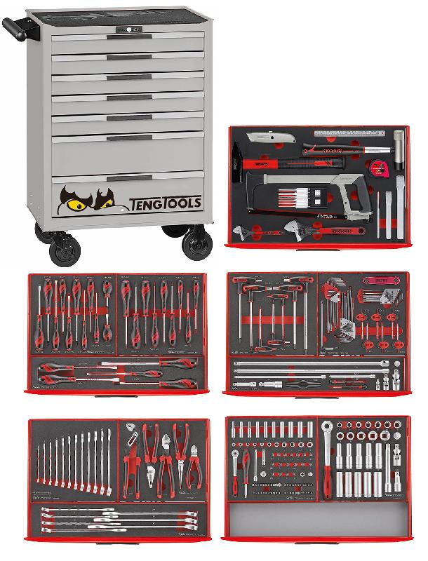 Servante d'atelier complète grise 7 tiroirs set en mousse 240 outils Teng Tools TCEMM240NS_0
