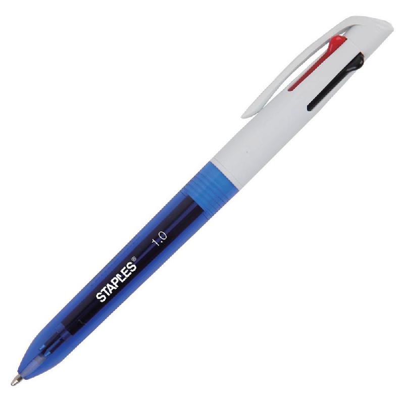 STYLO BILLE 4 COULEURS - RETRACTABLE A POINTE MOYENNE - NOIR/BLEU/ROUGE/VERT